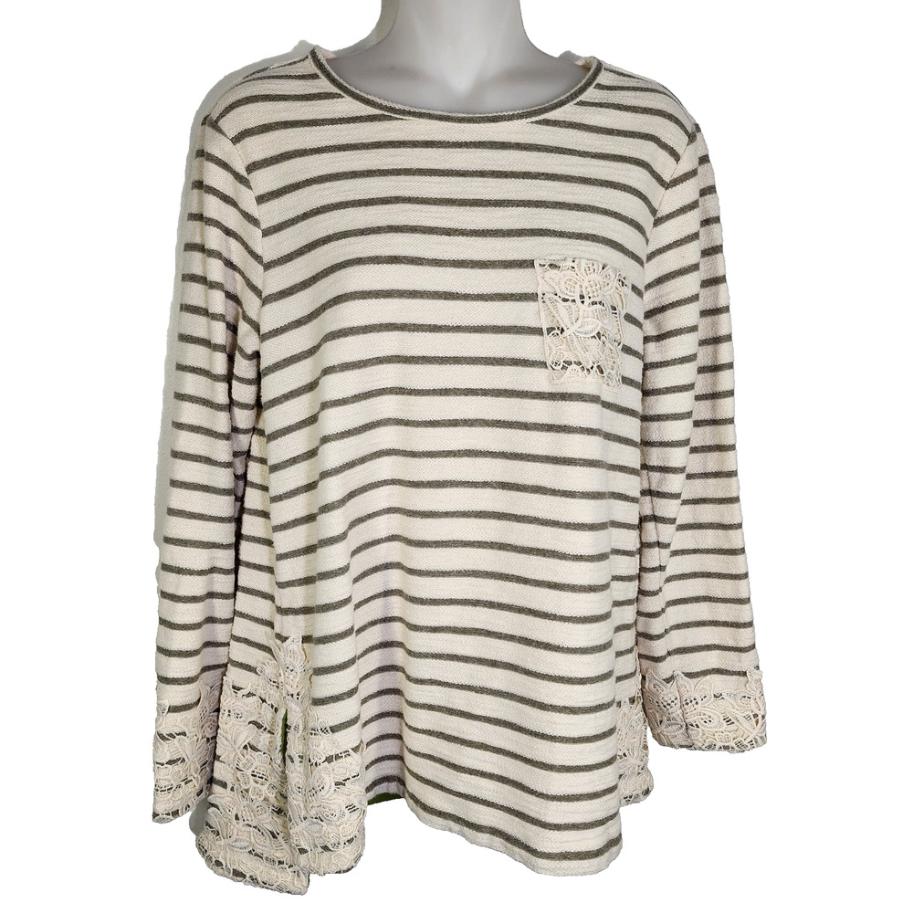 Matilda Jane Womens Classic With A Twist Top Medium Boho Cream Stripe Crochet